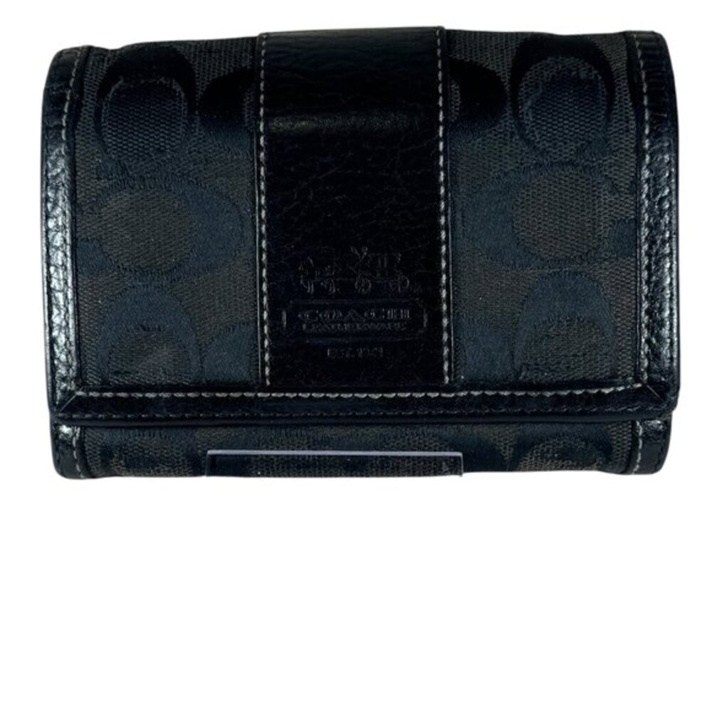 COPY - Coach Black Canvas Leather Trim Small Credit Card/Coin Bifold Wallet